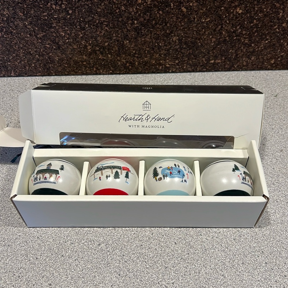 Hearth and Hand with Magnolia Ceramic Ornament set (4) NWT (2023)